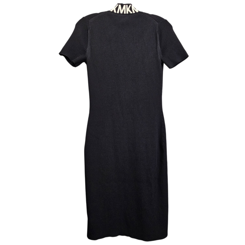 Nwot Michael Kors Black Ribbed Knit MK Logo Neckline Shortsleeve Zipfront Dress - Picture 13 of 17